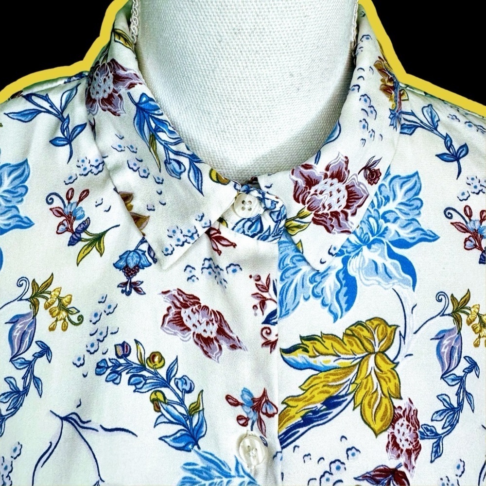 Joie White Silk-Feel Jewel-Tone Fall Floral Botanical Button Up Blouse Size S - Picture 11 of 11